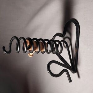 Vintage Black Wrought Iron Spiral "Courting Candle" Candle Holder Witch Wood Peg